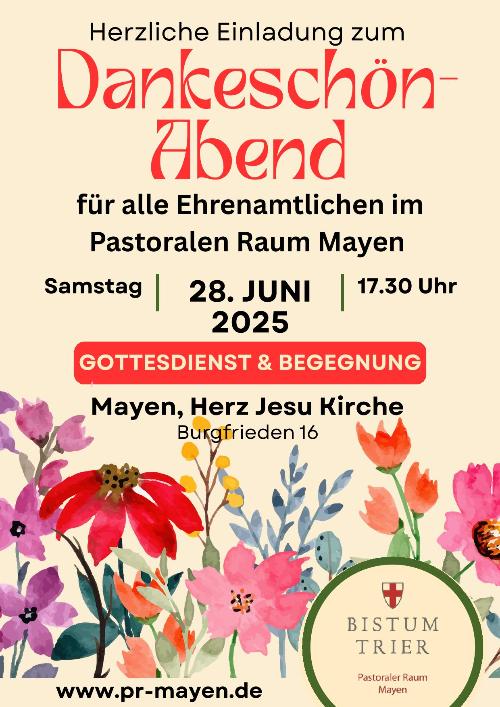 Dankeschönabend am 28.06.2025 17.30 Uhr (c) Pastoraler Raum und Canva Dankeschönabend am 28.06.2025 17.30 Uhr
