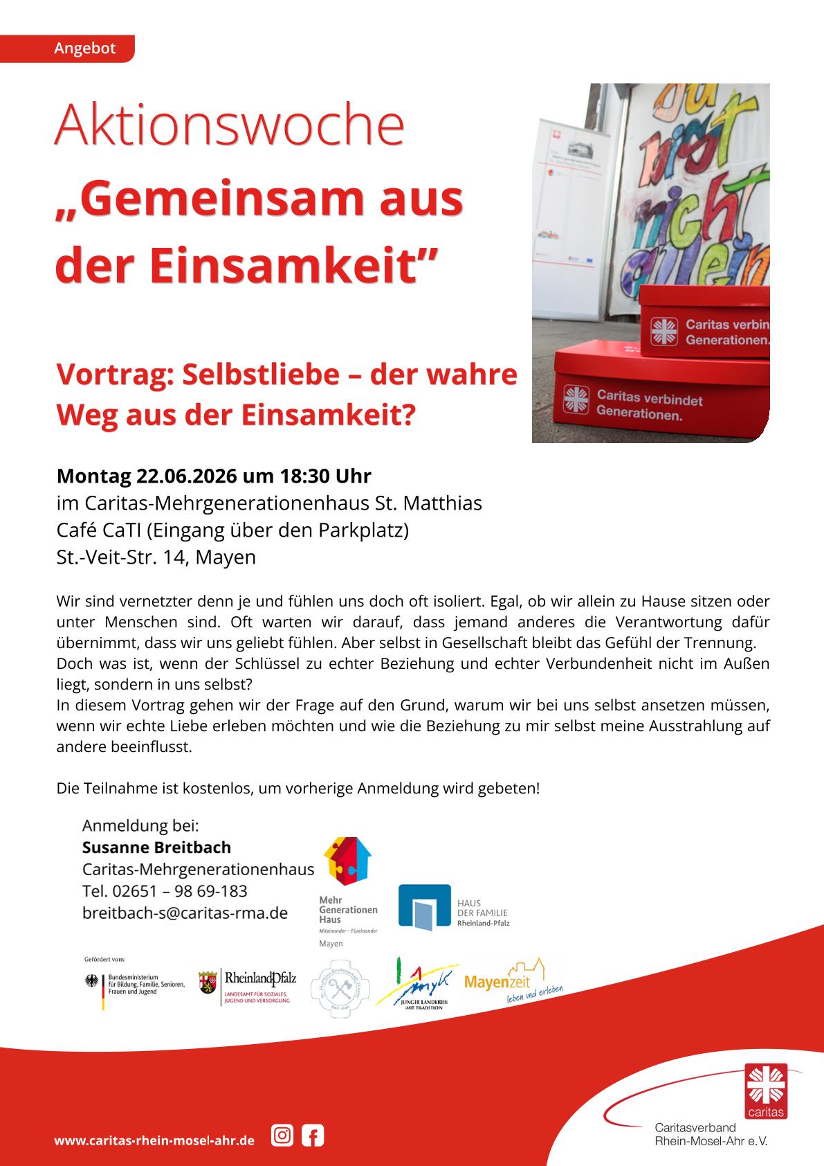 Aktionswoche Gemeinsam aus der Einsamkeit - Vortrag Selbstliebe 22.6.26-1