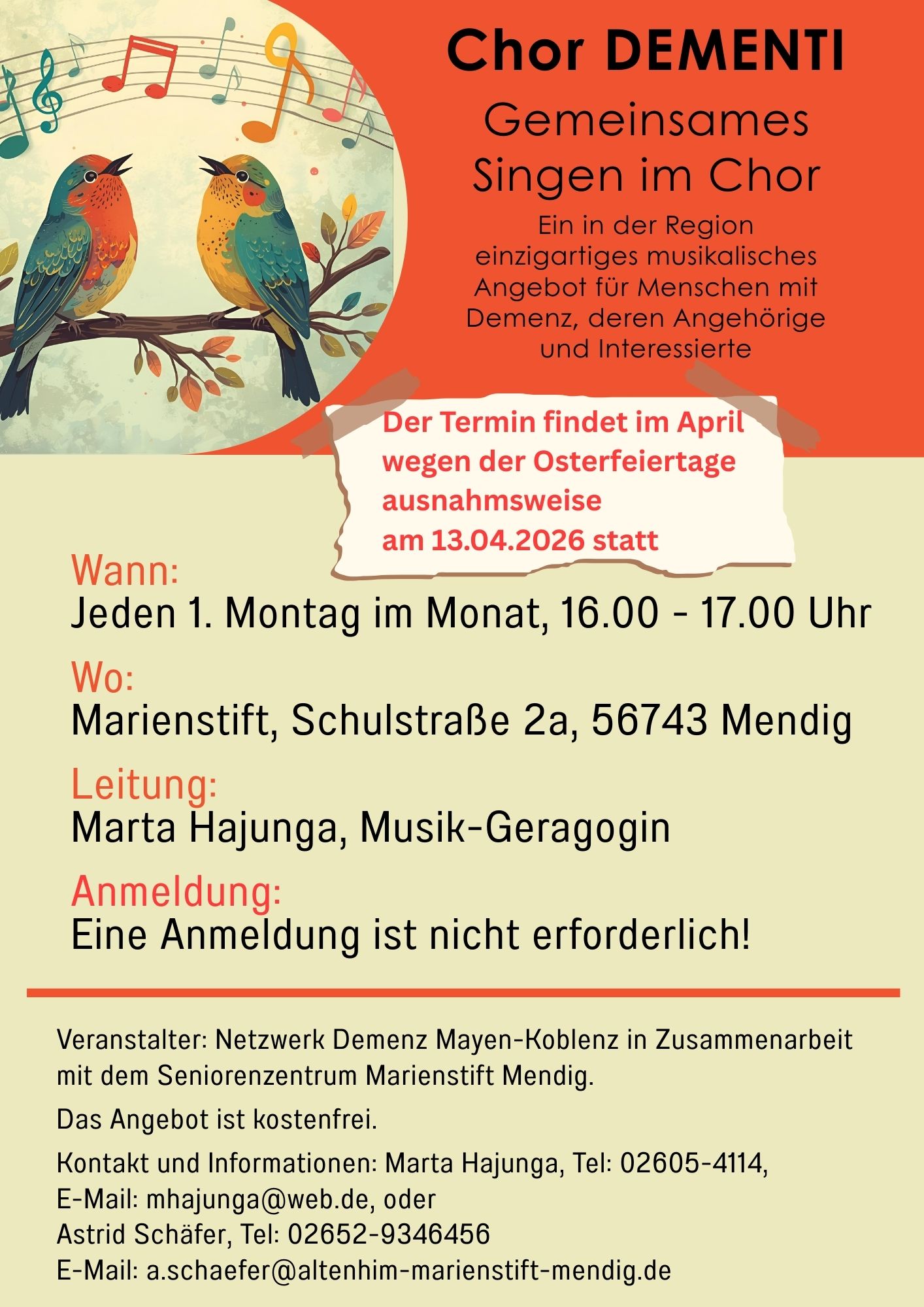 Umlegung des Termins wegen der Osterfeiertage auf den 13.04.2026