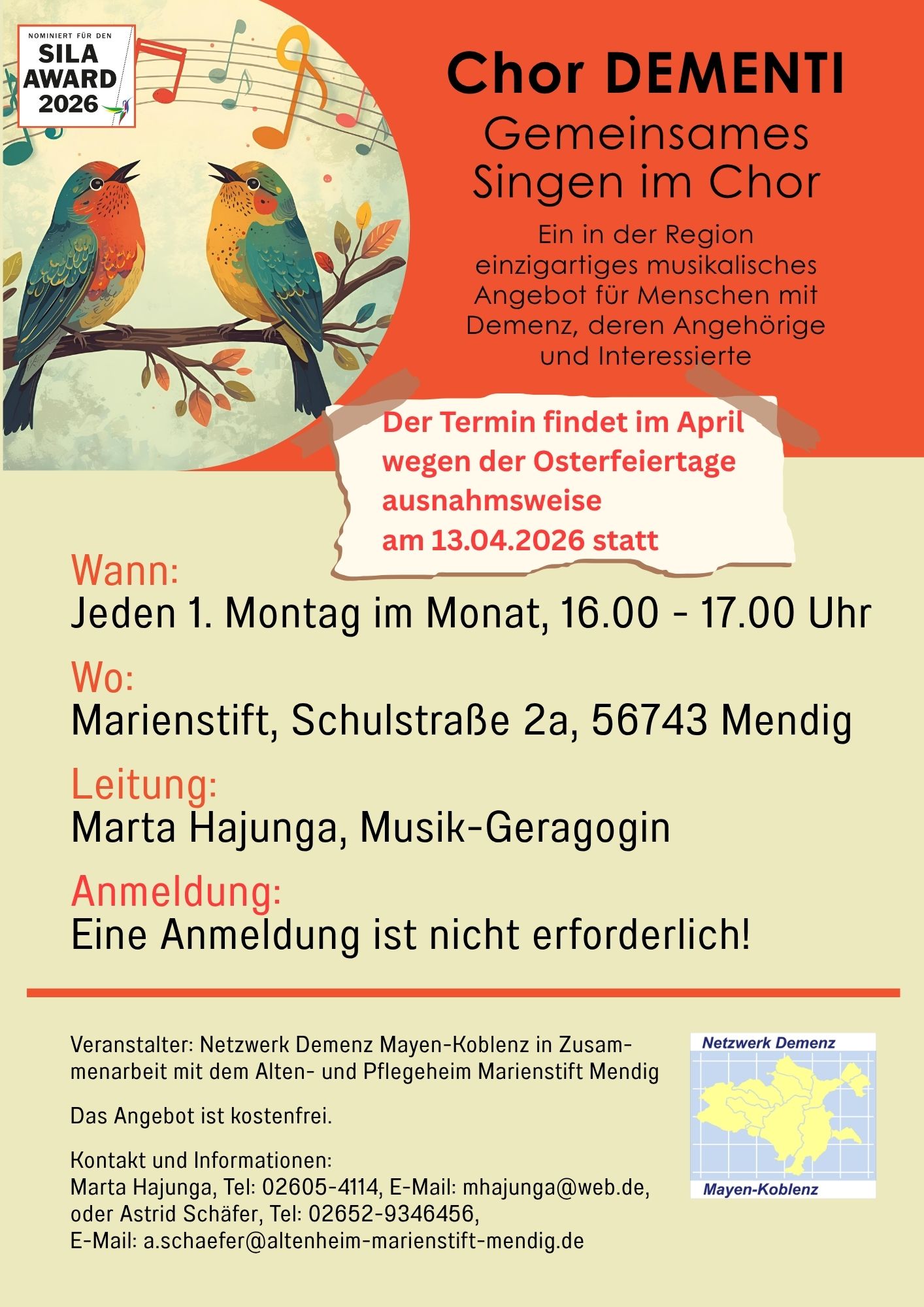 Chor Dementi Ausnahmetermin April 26